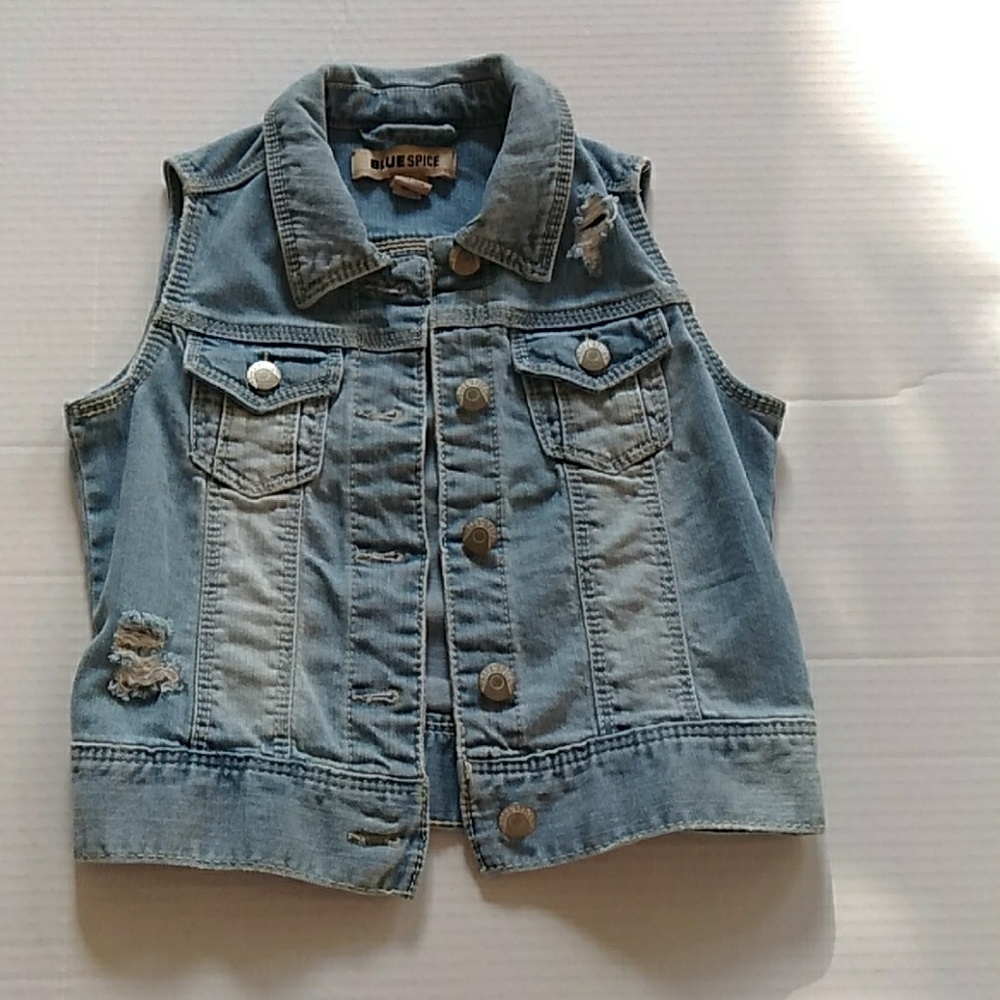 Blue Spice Girls Denim Distressed Vest Size 7